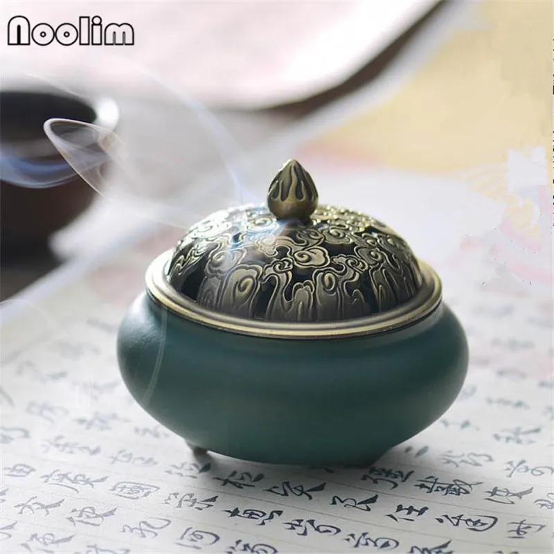 Керамическая Изысканная катушка курильница для благовоний с полая медная крышка домашний Чайный дом Декор аромат курильница
