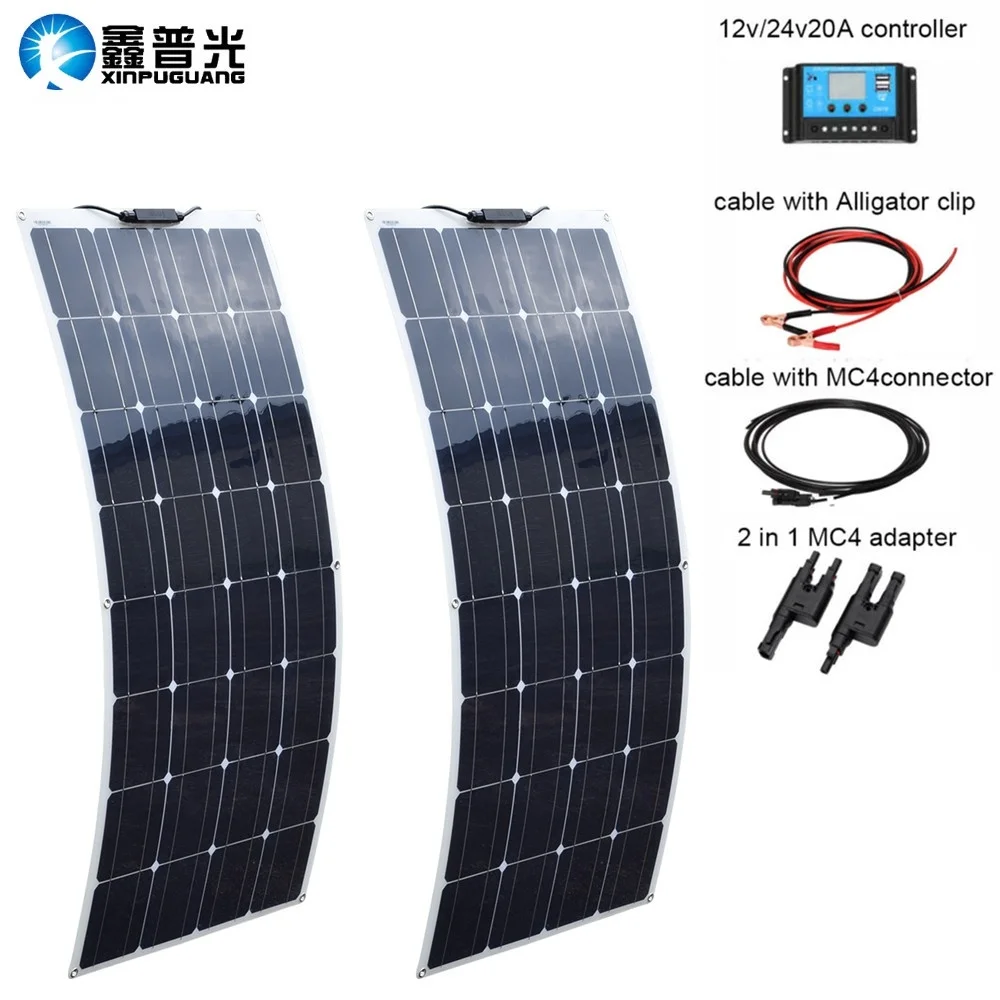 

200 watt 12Volt or 24 volt photovoltaic Monocrystalline cells flexible Solar Panel Water Resistant Solar Module Battery Charger