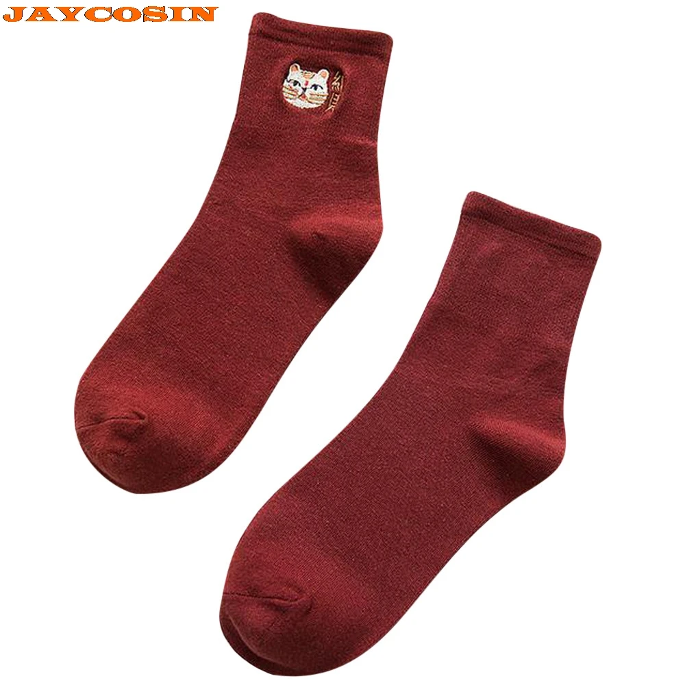 

JAYCOSIN Hot 1 Pair Women's Tube Cotton Socks Creative Cute Cat Retro Eembroidery Cartoon Socks High Quality Pop Socks New