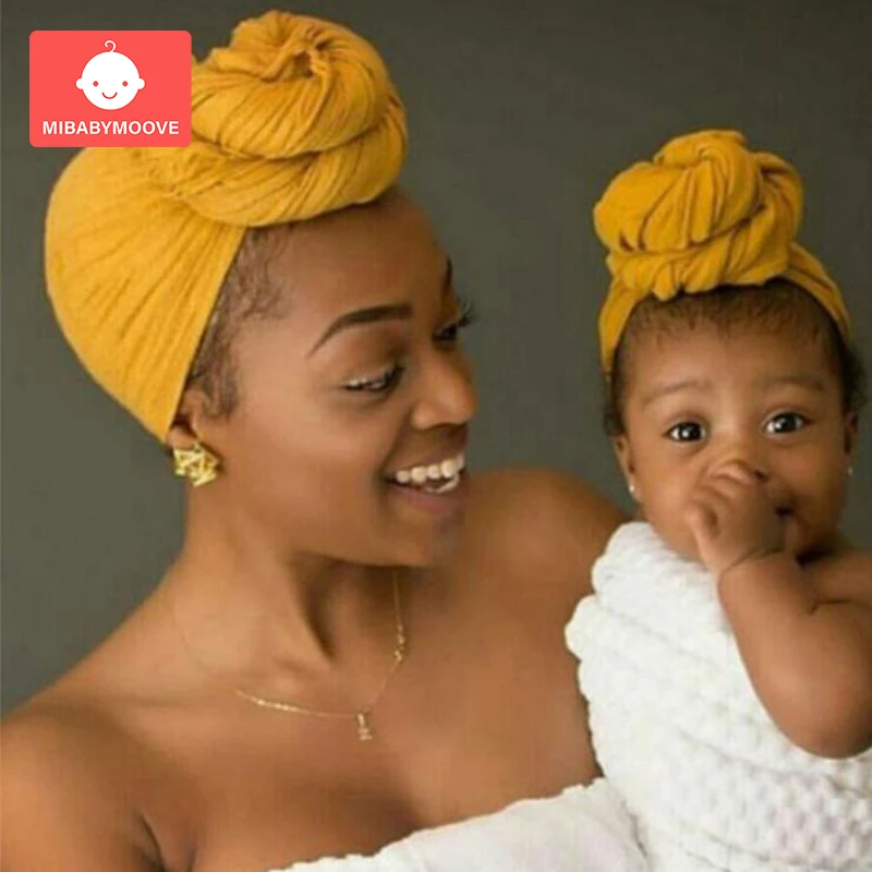 

2Pcs/Set Mom Baby Turban Hat Soft Elastic Newborn Turban Knot Hat India Style Toddler Kid Headwear Photography Props Accessories