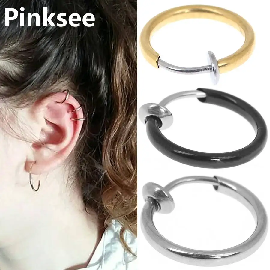 

2 Pcs Fake Nose Ring Gothic Punk Lip Ear Nose Clip On Fake Septum Piercing Tragus Ring Cartilage Hoop Lip Hoop Rings Earrings