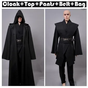 

[Bargain]Star Wars Figure Jedi Knight Anakin Black Suit Cloak+Top+Pants+Waistband+bag Halloween cosplay costume for Adult