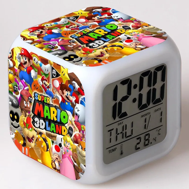 

New Super Mario Bros 7 Colors Change LED Digital Alarm Clock Night Colorful Changing reloj despertador Kids birthday gift toys