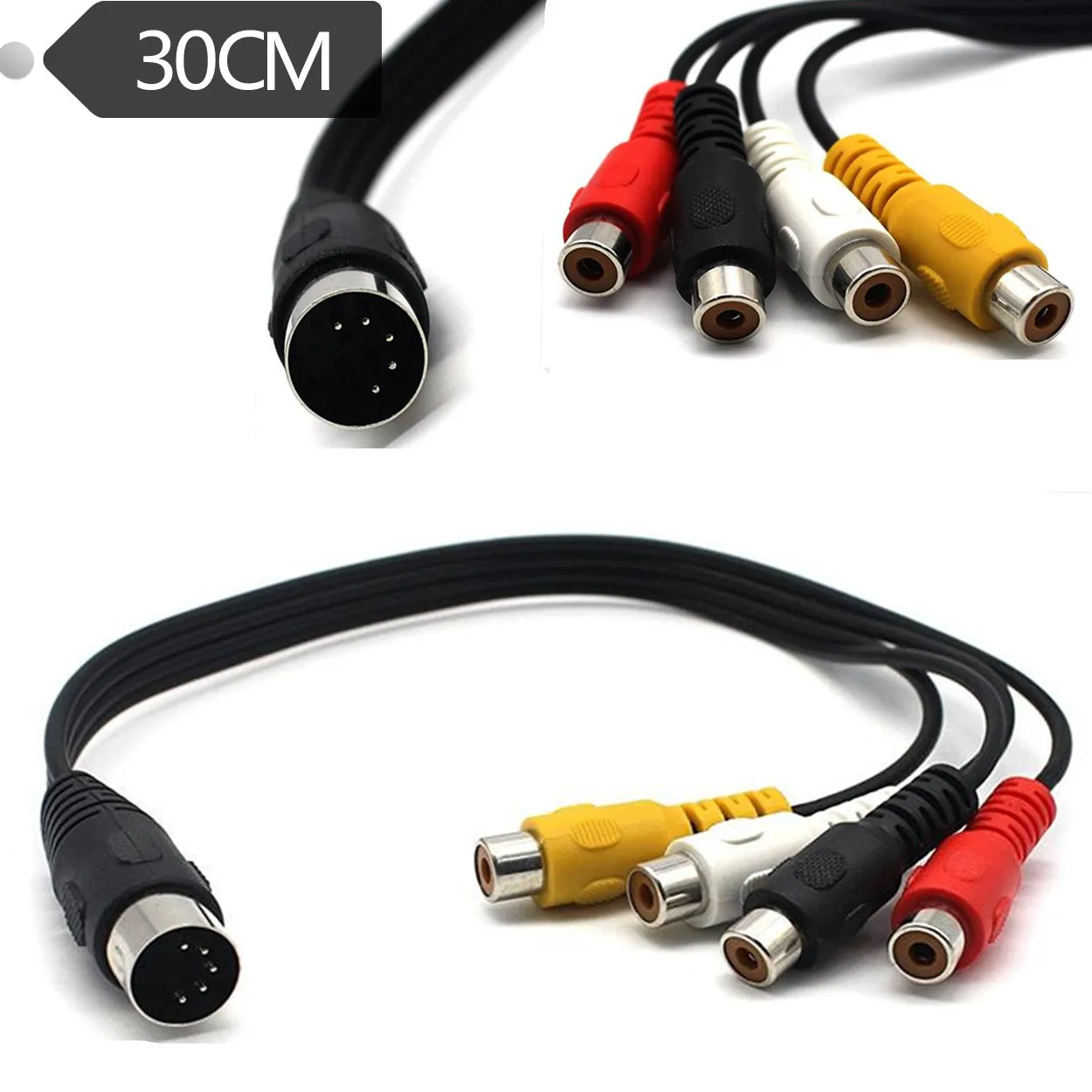 

5 Pin Male Din Plug to 4 x RCA Female Plugs Audio Cable 0.3m