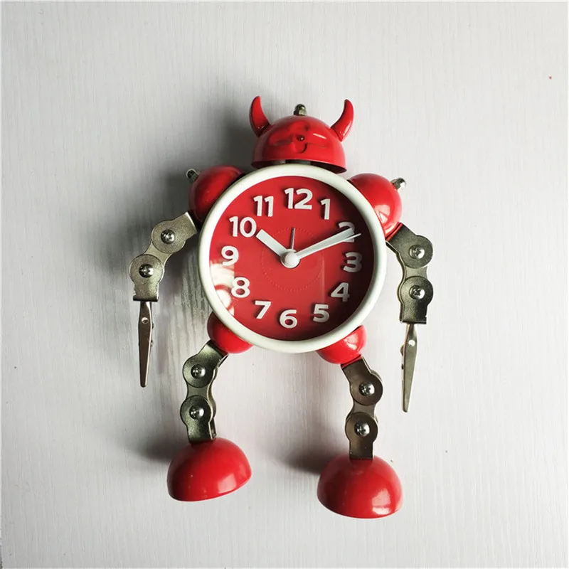 Desktop Alarm Clock Robot Shaped Metal Clock Gift for Kids Home Decor E2S