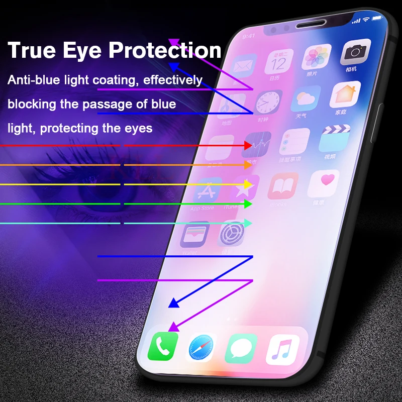 2.5D مكافحة أزرق فاتح كامل غطاء الزجاج المقسى لفون X XS ماكس XR واقي للشاشة ل فون 8 7 6 6 s زائد زجاج واقي