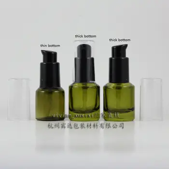 

15ml olive green Glass lotion bottle with black plastic pump,thin bottom,cosmetic packing,cosmetic bottle,packing for liquid