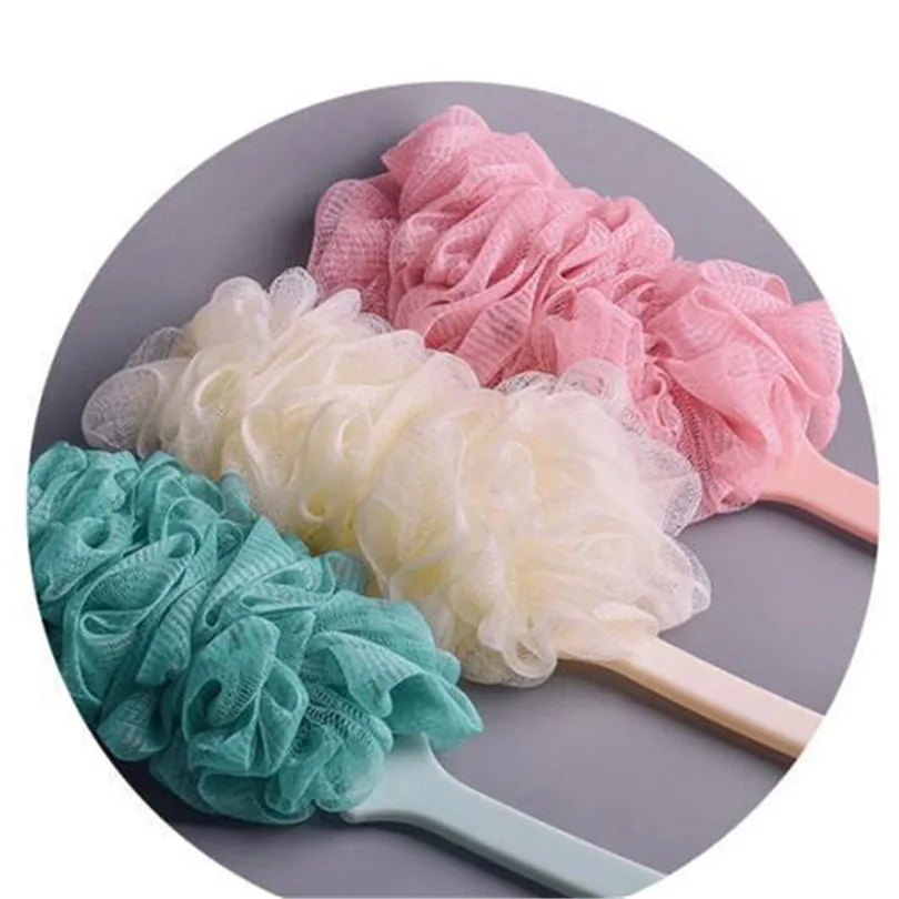 Bathroom body brush new Long Crystal Handle Hanging Soft Mesh Back Body Bath Shower Scrubber Brush Sponge (8)