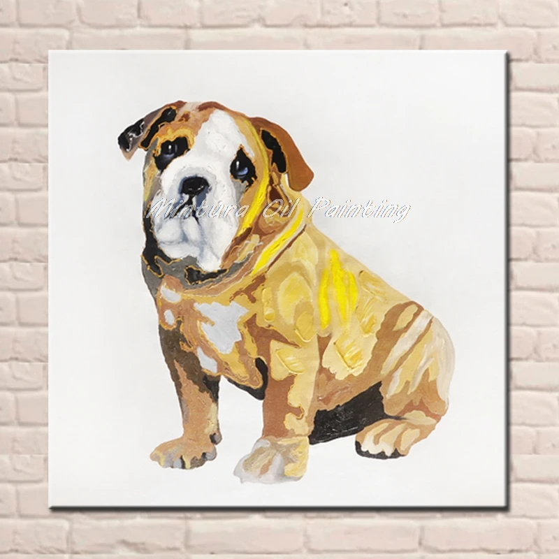 

Mintura Art Hand Painted Modern Abstract Animal Oil Painting on Canvas Yellow Bulldog Paintins Christmas Decorations for Home