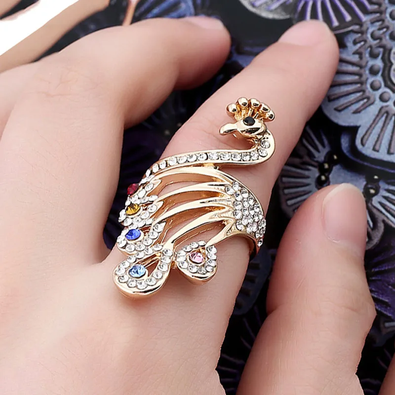 Golden Peacock Ring Engagement Costume Jewelry Charming Multi