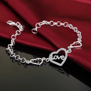 Beautiful fashion Elegant silver color charms Wedding heart love crystal Bracelet high quality Gorgeous jewelry LH015