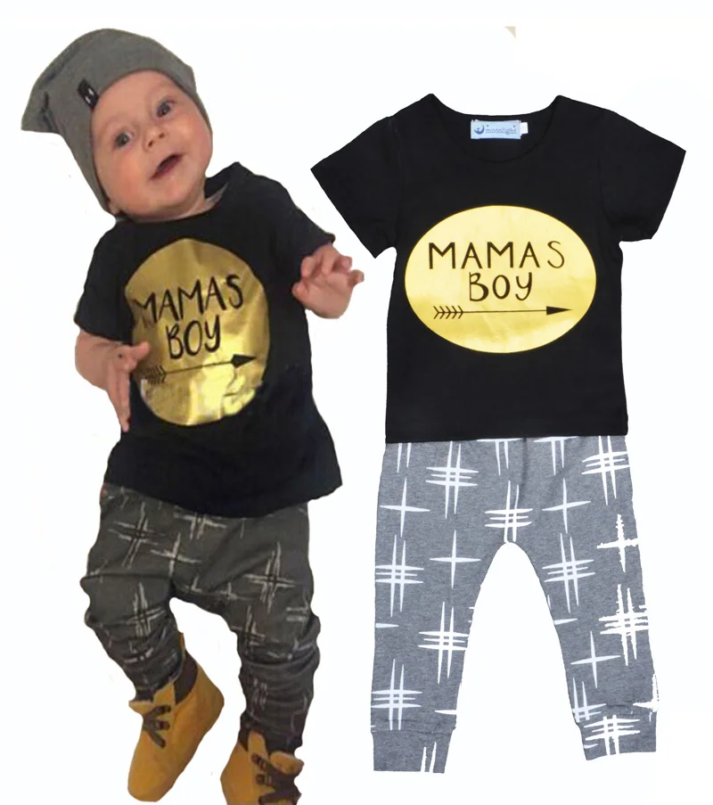 Wholesale INS newborn baby boys clothing set summer MAMAS BOY letter