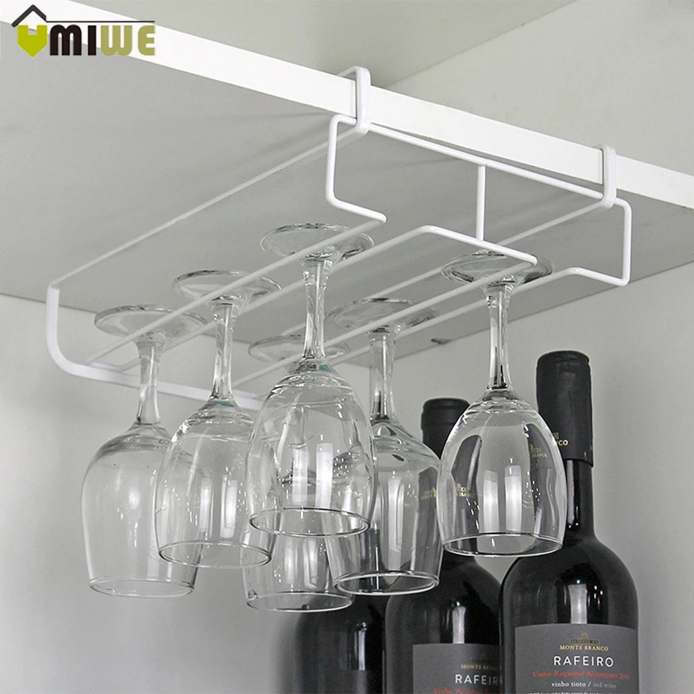 

Under Cabinet Hanging Wine Cup Goblet Stainless Steel Glass Holder Wine Rack Storage Organizer Champagne Glass Holder Racks Bar