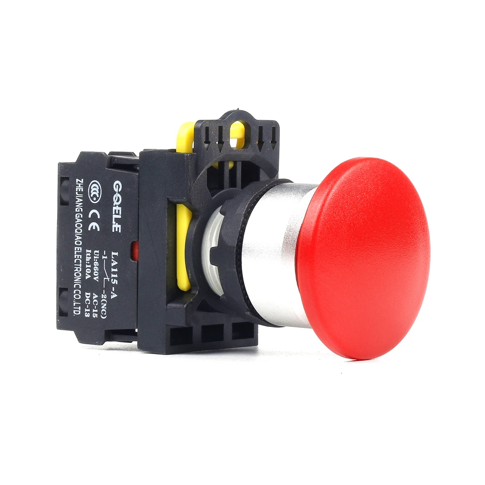 

5 PCS Push button switch Mushroom button Latching OR Momentary IP65 LA115-A2-11M-G