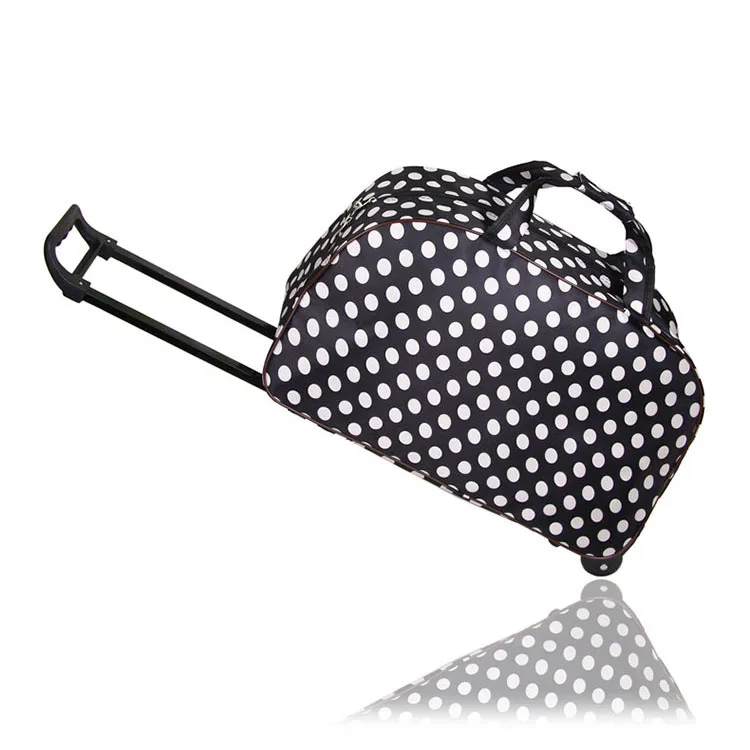 

Black and White Rolling Womens Tote Nylon Waterproof Duffle Bag for Women Large Capacity Travel Bag with Wheels