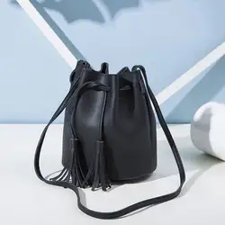 Женская сумка-мешок через плечо с кисточкой кожаная сумка-мессенджер сумка кошелек