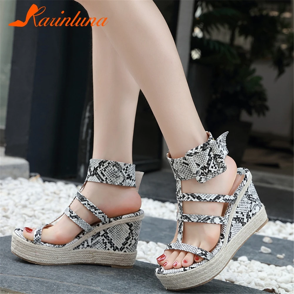 

KARINLUNA 2019 Brand New Big Size 34-40 Snake Veins Ladies Wedges High Heels Platform Shoes Woman Casual Party Summer Sandals