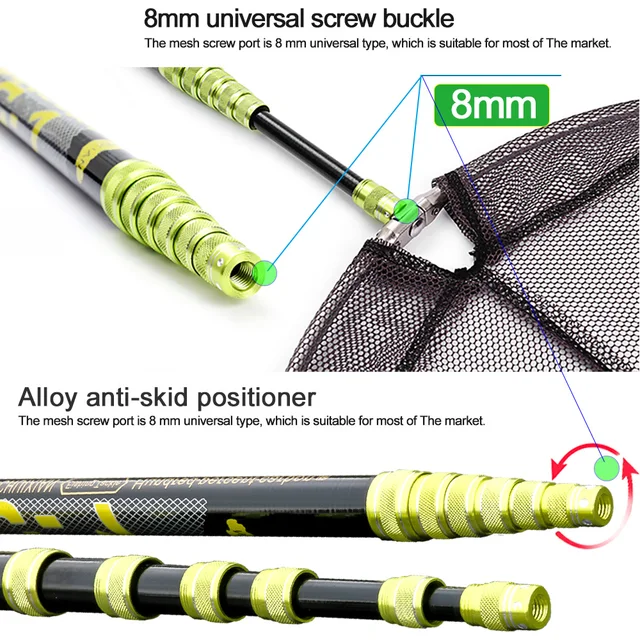 Red de pesca con mango telescópico plegable, malla duradera para aterrizaje de peces, duradera, extensible, 2,1 m, 3 m, 3,6 m y 4m Red de pesca con mango telescópico plegable, malla duradera para aterrizaje de peces, duradera, extensible, 2,1 m, 3 m, 3,6 m y 4m