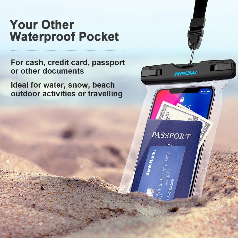 MPOW IPX8 водонепроницаемый чехол для телефона универсальная сумка для плавания и дайвинга Прозрачный чехол с ремешком для iPhone XS/X/8/7