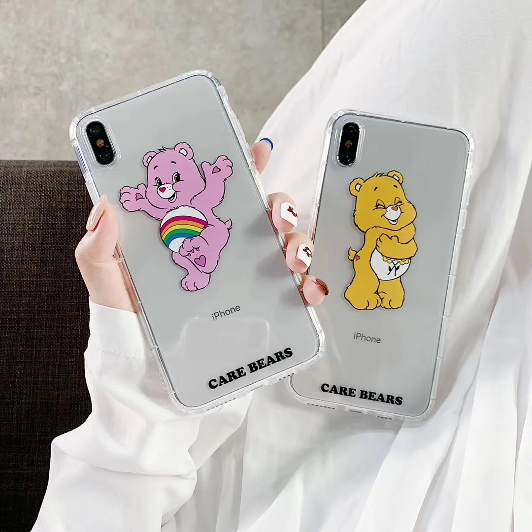 

Cute retro happy rainbow bear Korean phone case for iphone Xs MAX XR X 6 6s 7 8 plus candy transparent soft TPU back cover Coque