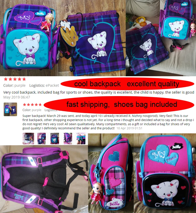 Delune Cat школьная сумка для девочек ортопедическая детская складная сумка рюкзак Школьная обувь сумка для смены подарок Mochila Infantil