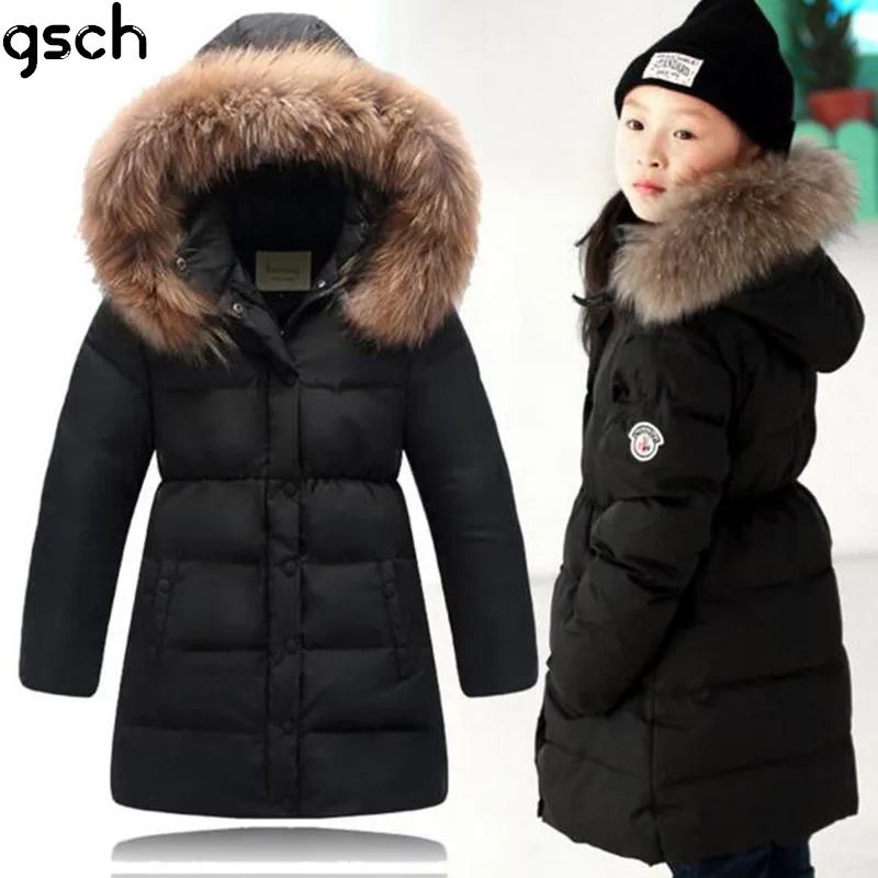 

children winter jackets for girls 2016 long warm thick 80% duck down jacket kids fur coat hooded winter children clothing roupas