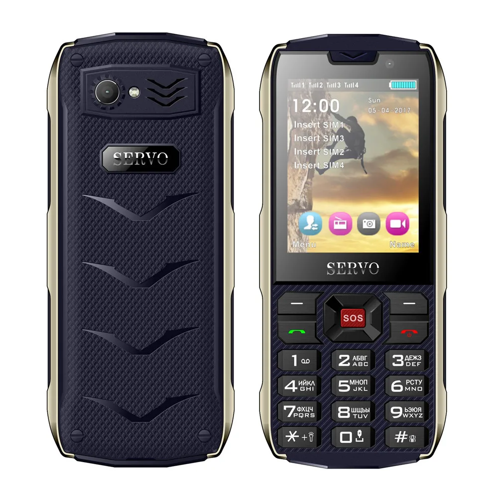 Дешево Мобильный телефон SERVO H8, 2,8 дюймов, 4 sim карты, 4 режима ожидания, Bluetooth, фонарик, GPRS, 3000 мАч, внешний аккумулятор, телефон с клавиатурой на русско...