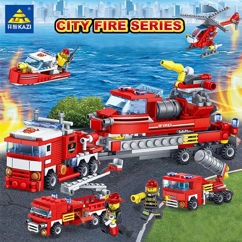 

Plastic Kids Toys Modeling Stacking Blocks Kit Toy Car City Fire Series Construction DIY Educational Toys For Children Boys Gift