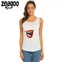 Zeagoo мягкие Повседневное с круглым вырезом без рукавов Slim Fit Для женщин футболка красные губы 01