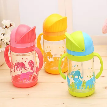 

420ml Baby Feeding Bottle Children Learn Drinking Water Bottle Cartoon Newborn Cup Straw Handle Bottle Sippy Baby Training Cup