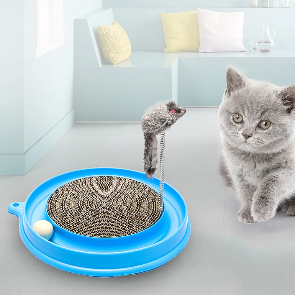 

Cat Track Toy Cardboard Scratcher Tracks Disc cat Intelligence Amusement with Spring Mouse Interactive Moving Ball Plate Toys