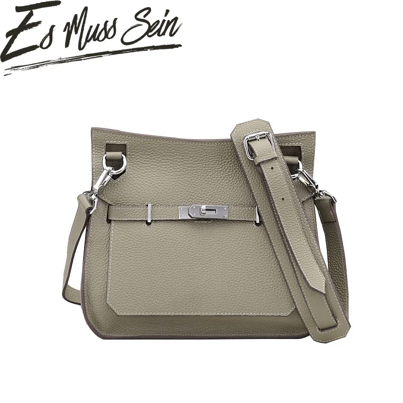 

EsMussSein Women Crossbody Bag Genuine Leather Lichee Pattern Handbag Luxury Brand Messenger Small Bag Lock Lady Shoulder Bag