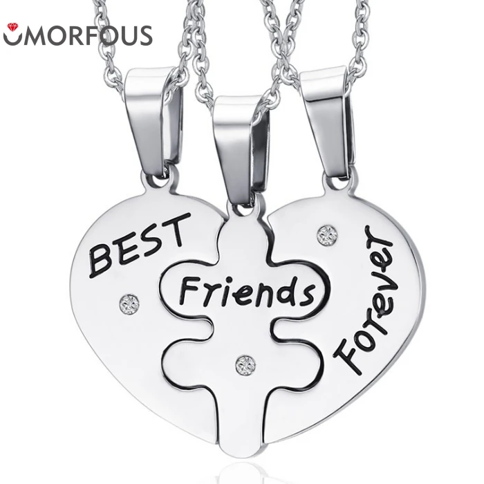 10 Sets/Lot Unisex Fashion Love Heart Friendship Pendant Necklace REAL Stainless Steel Best Friends Necklaces Gift