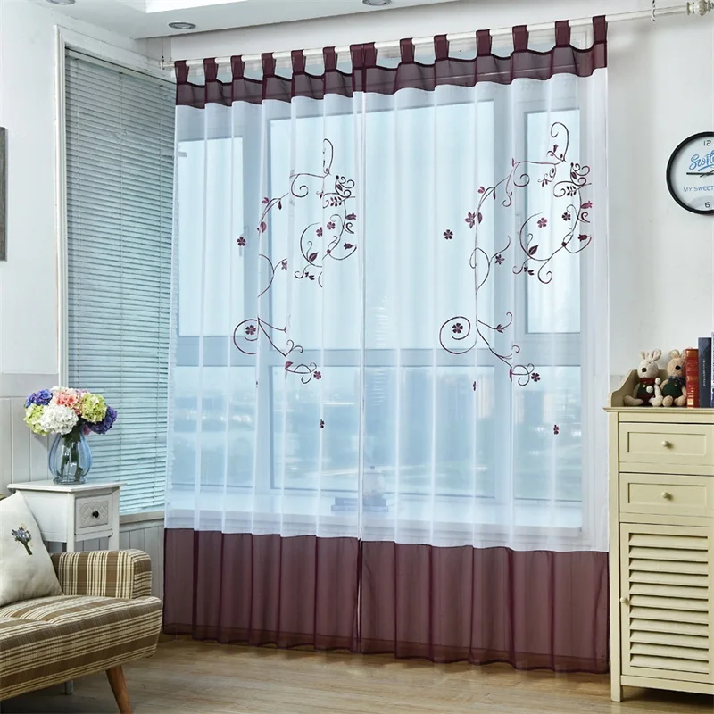 Tiyana Pastoral romano cortina bordado Diseño de hojas de ventana de puerta de pantallas Tab Top Sheer cocina tul cortinas DL009D3 Tiyana Pastoral romano cortina bordado Diseño de hojas de ventana de puerta de pantallas Tab Top Sheer cocina tul cortinas DL009D3