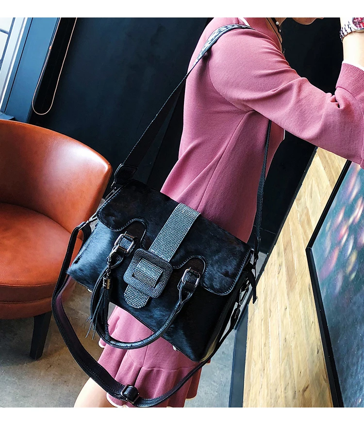 Boston bag2018 новые мягкие сумки из конского волоса меховые женские сумки-тоут большой емкости черные крутые сумки через плечо Boston сумка высокого качества