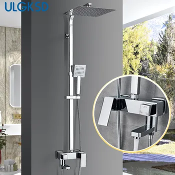 

ULGKSD Chrome Bathroom Shower Set Faucet with 8" Ultrathin Showerhead and Handshower Swivel Bathtub Tap Adjust Height