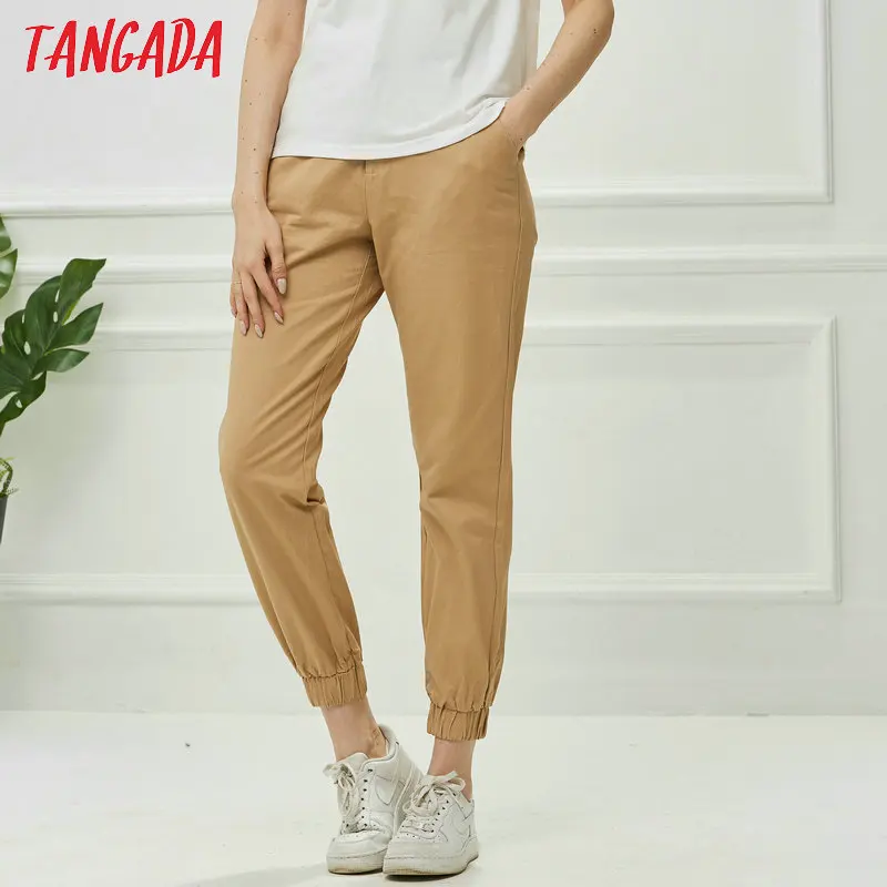 Tangada песочные брюки бежевые брюки брюки джоггеры брюки из хлопка хлопковые брюки летние брюки брюки на резинке брюки с высокой талией брюки с завышенной талией 5A02