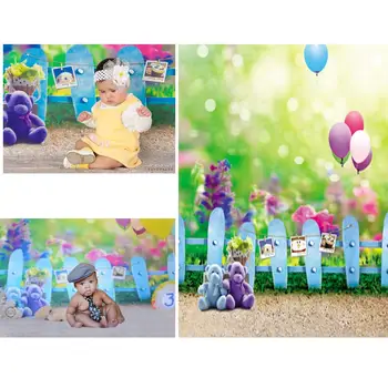 

5*6.5ft Backgrounds for Photo Studio Photography Baby Balloon Fences Backdrops Mini Bear Baby Photo Backgrounds Backdrop