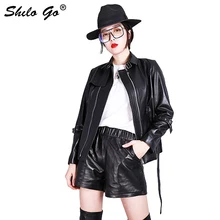 Шило GO кожаная куртка Женская Весенняя мода овчины Натуральная кожа пальто воротник с лацканами на молнии длинным рукавом Тонкий локомотив