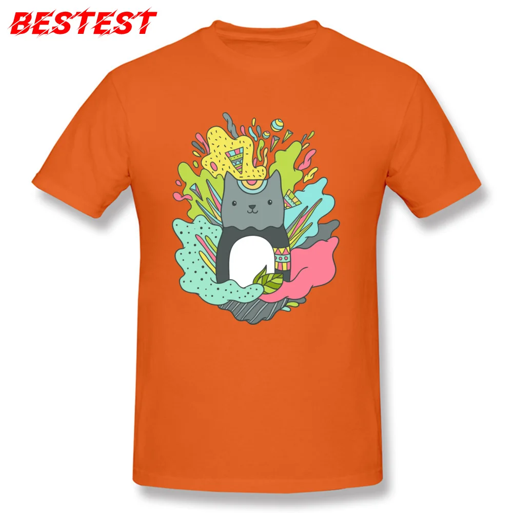 Abstract cat Designer Unique Tops Shirt O Neck Summer/Autumn 100% Cotton Short Sleeve Top T-shirts for Boys Casual T Shirts Abstract cat orange