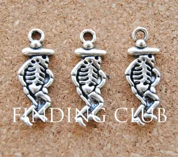 

30 pcs Silver Color Skeleton day of the dead Charms Pendant Fits Bracelet Jewelry 25x8mm A931
