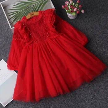 

Girl Dress 2020 Spring Lantern Sleeve Kids Princess Birthday Party Dress Children Clothes with Pearls 4-12Y