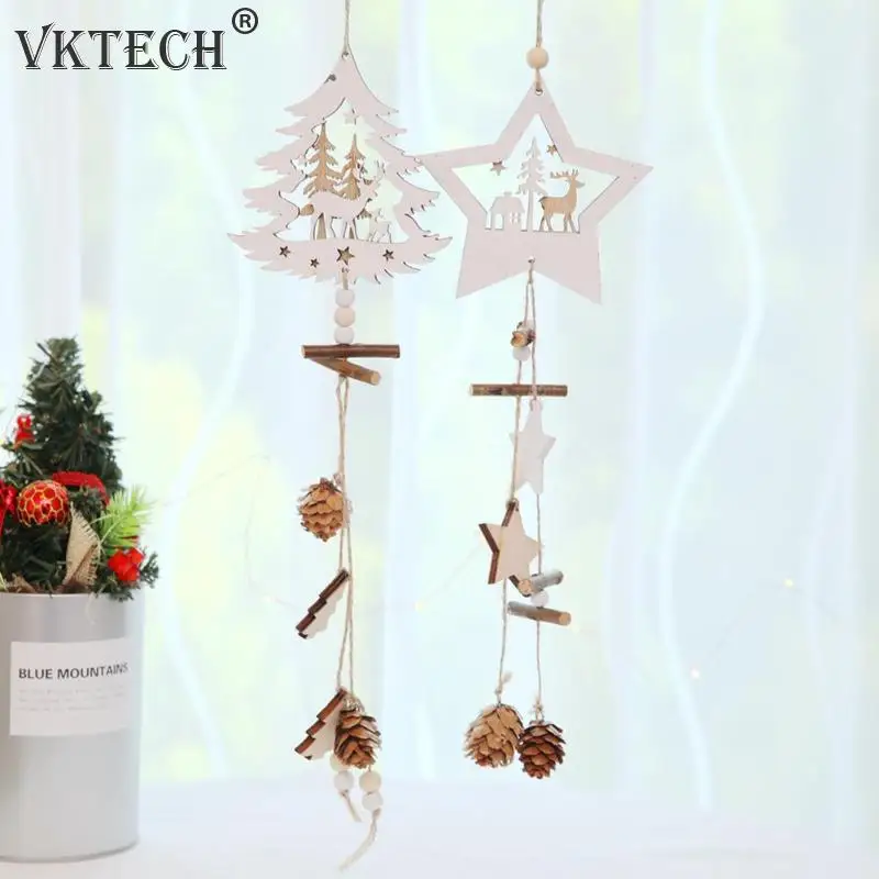 

2018 Navided Wooden Five Pointed Star Pendant Christmas Tree Ornaments Hanging Christmas Decorations for Home