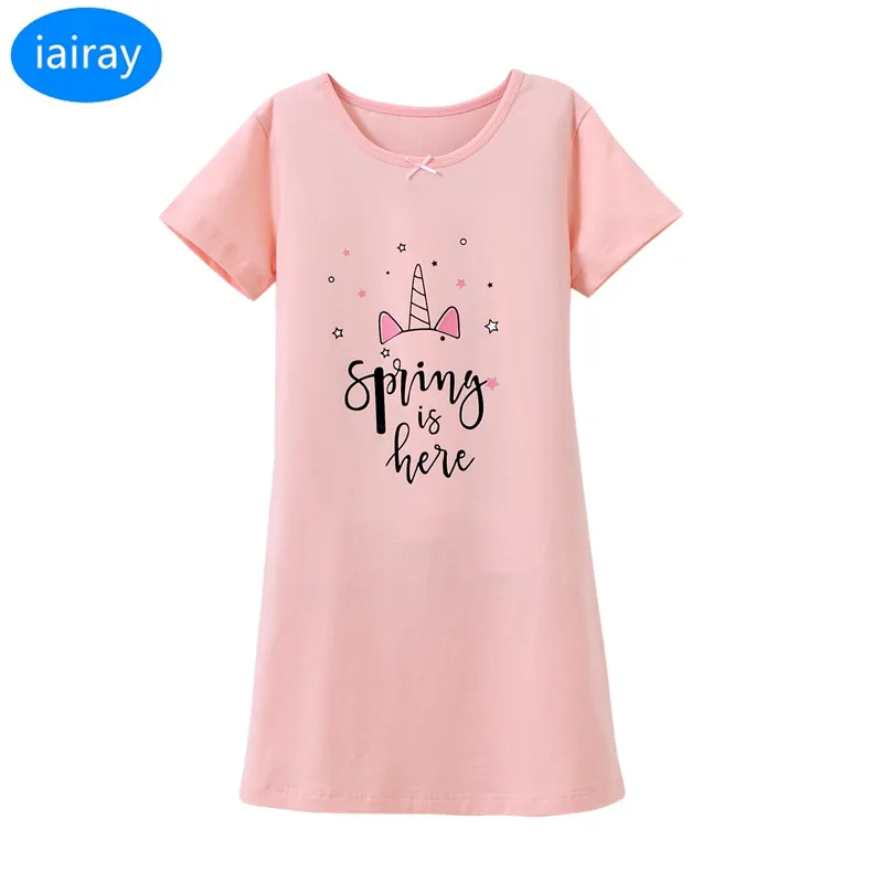

children pajamas kids long night gown girls sleepwear short sleeve home dress 2018 nightdress cute cotton summer sleeping dress