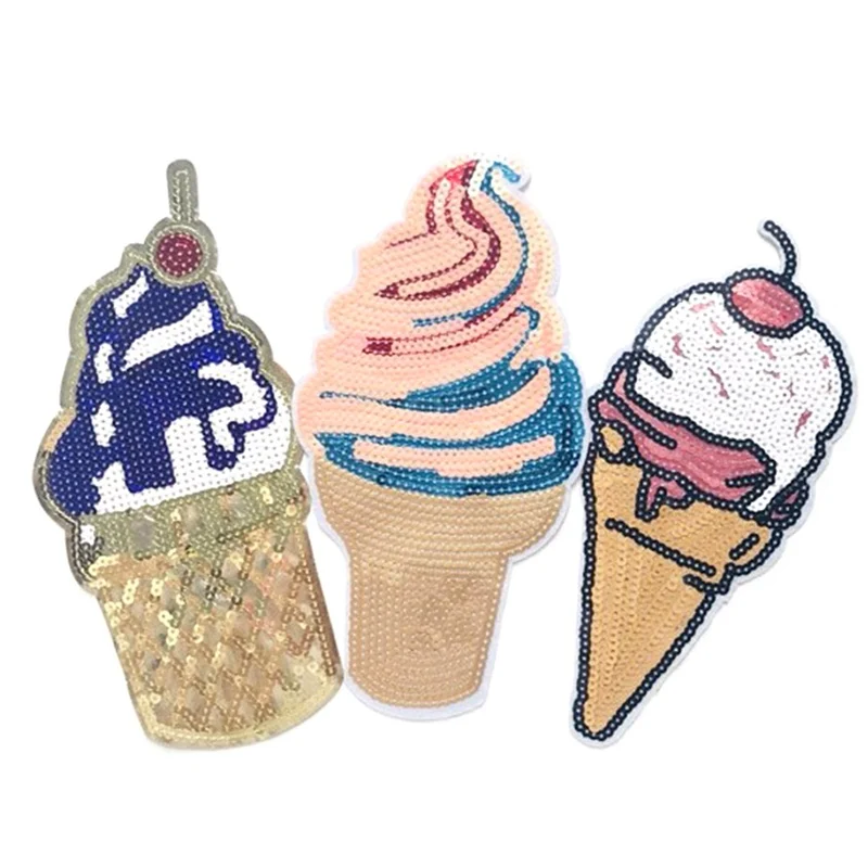 

1 Pcs 3 Styles Mix Sequin Patch for Clothes Motif Applique Shining Ice Cream Sew/Iron on Patches for Clothing Sequined Stickers