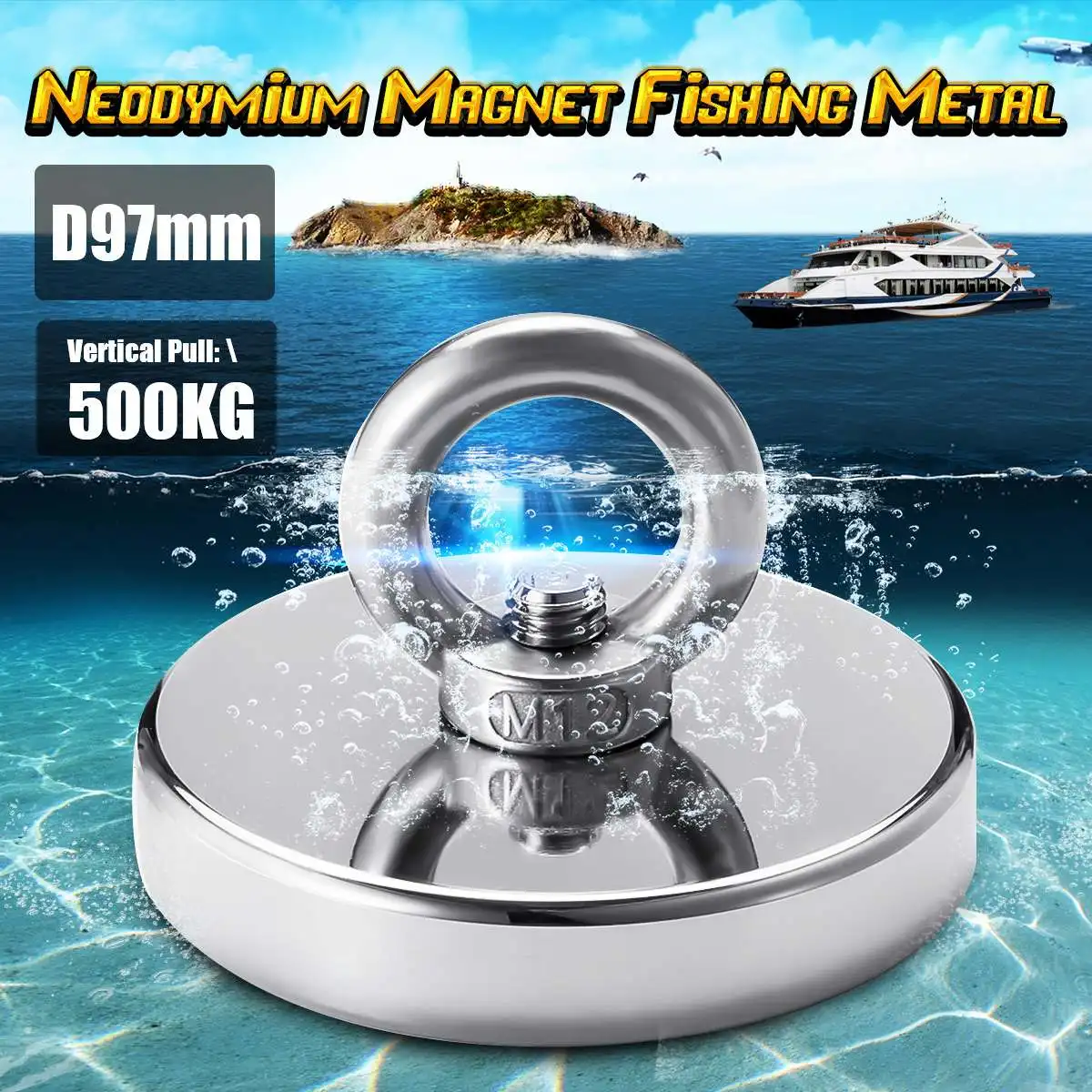 

500KG D97mm Neodymium Salvage Magnet Neodymium Fishing Magnets Metal Detector +10m Rope String Cord Magnetic Materials