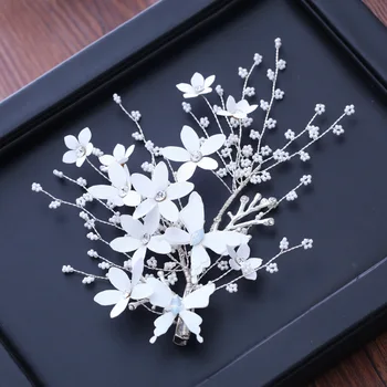

Bridal headwear hand-made hairpin white flower barrette wedding pearl hair jewelry for brides