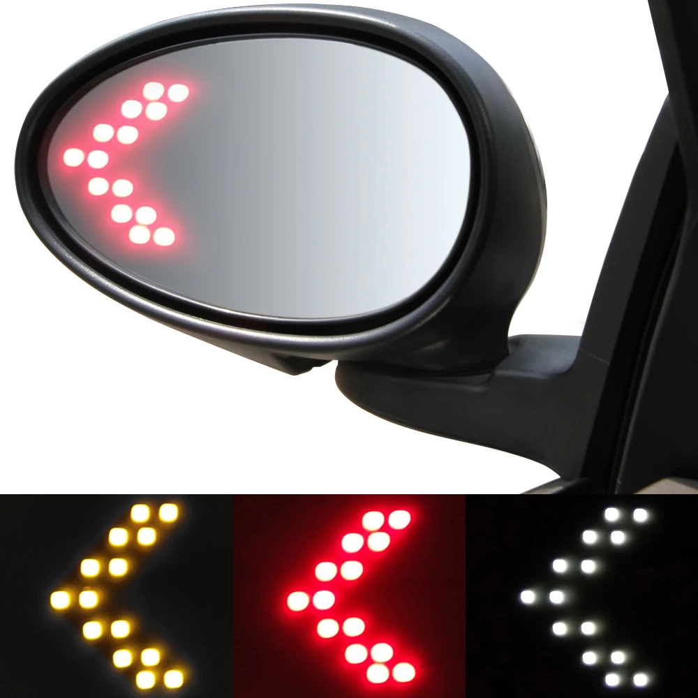 

2PCS Red Yellow White Hidden Universal Rearview Mirror Turn Signal Auto Driving Warning Light LED 12V Exterior Car Tuning