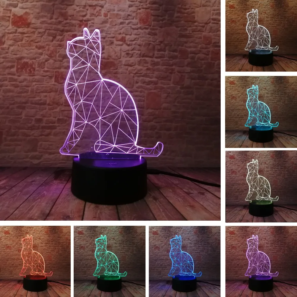 Горячая 3D Benumbed Cat 7 цветов меняющийся светодиодный ночной Светильник Иллюзия