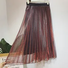 Женская юбка женская Настоящая Весенняя новая юбка с эластичной резинкой на талии цветная плиссированная юбка металлик